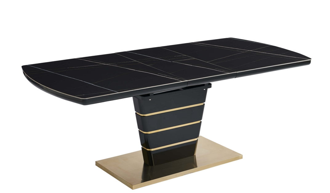 Ryan Black Extendable Sintered Stone  7PC Dining Set with Black and Gold Chairs Amro Furniture