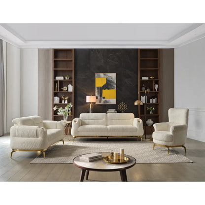 Zoe Upholstered Sofa Set In Grey/Beige
